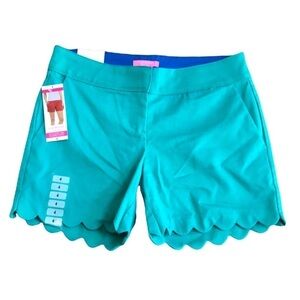 ISAAC Mizrahi scalloped hem tailored shorts aqua Sz 4 New with tags